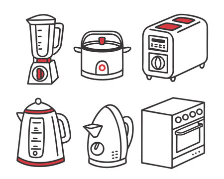 Kitchen appliances icons set. Outline illustration of kitchen appliances vector icons for web designのイラスト素材