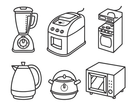 Kitchen appliances icons set. Outline illustration of kitchen appliances vector icons for web designのイラスト素材