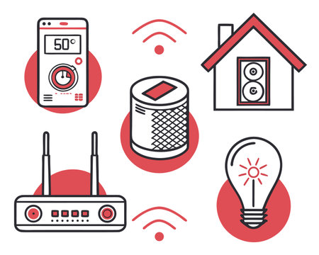 Smart home and internet of things icons set. Vector illustration in thin line style.のイラスト素材