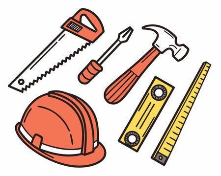 Set of construction tools. Vector illustration in doodle style.のイラスト素材