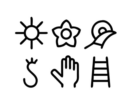 Outline icons of sun, sun, palm, ladder and other elements.のイラスト素材
