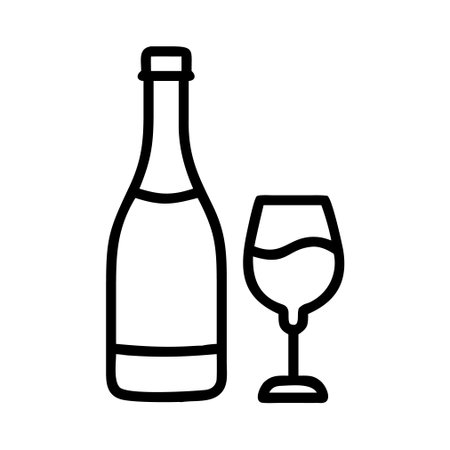 Wine bottle and glass vector illustration, line design icon editable outlineのイラスト素材