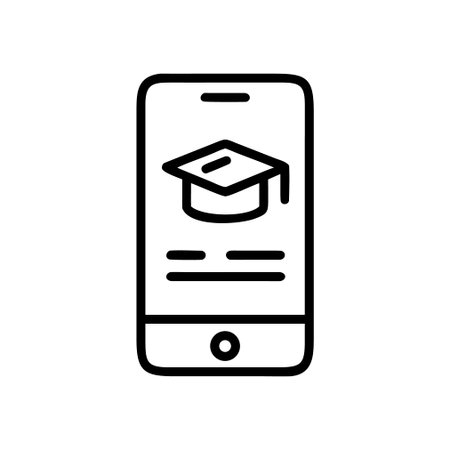 Smartphone with graduation cap icon, outline vector sign, linear symbol.のイラスト素材