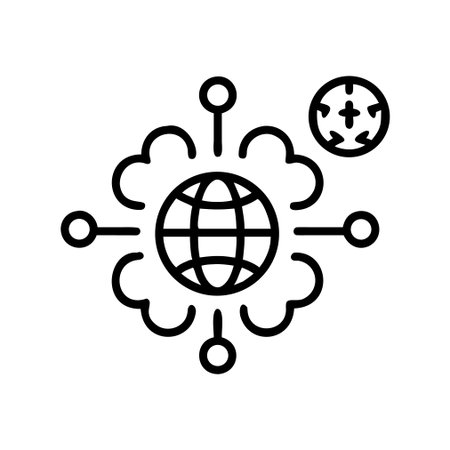 Global network icon, concept illustration, outline symbol, vector sign, linear symbol.のイラスト素材