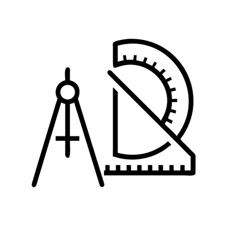 Mathematical compass and protractor vector illustration, line design iconのイラスト素材