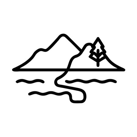 mountains and river icon vector. mountain and river sign. isolated contour symbol illustrationのイラスト素材