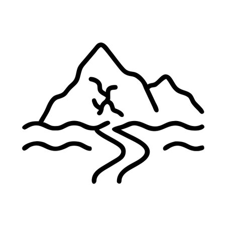 mountain icon vector. A thin line sign. Isolated contour symbol illustrationのイラスト素材