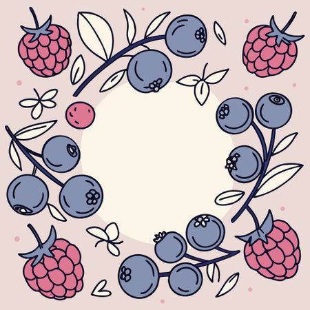 Round frame with berries. Hand drawn vector illustration in cartoon style.のイラスト素材
