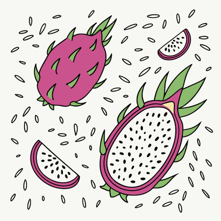 Pitaya, dragon fruit, pitahaya hand drawn vector illustrationのイラスト素材