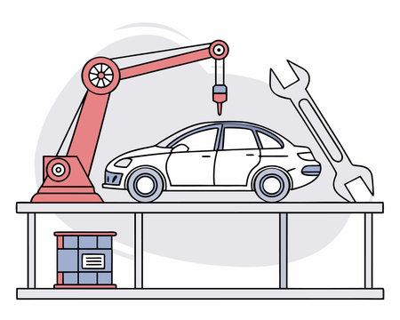 Car service concept. Auto repair. Vector illustration in a flat style.のイラスト素材