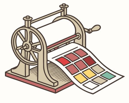 Illustration of a vintage coffee grinder with a color palette on a white backgroundのイラスト素材