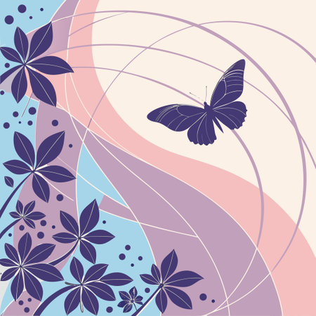 Butterfly and flowers on abstract background. Vector Illustration.のイラスト素材
