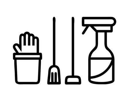 cleaning tools icon over white background, line style, vector illustrationのイラスト素材