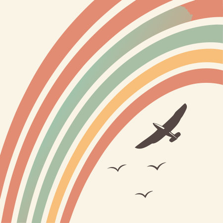 Vector illustration of a rainbow with a seagull in the skyのイラスト素材