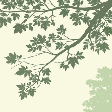 Tree branch with leaves on a beige background. Vector illustration.のイラスト素材