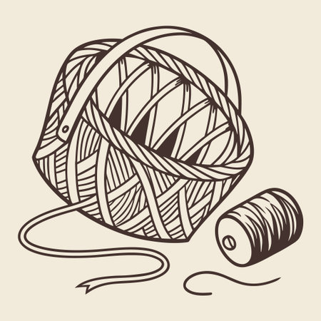 Vector illustration of a ball of yarn with knitting needles and a threadのイラスト素材