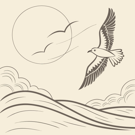Seagull flying over the sea. Vector illustration for your designのイラスト素材