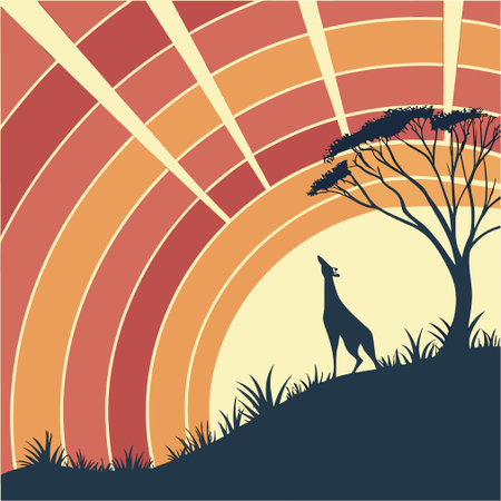 Silhouette of a wolf on a sunset background. Vector illustrationのイラスト素材