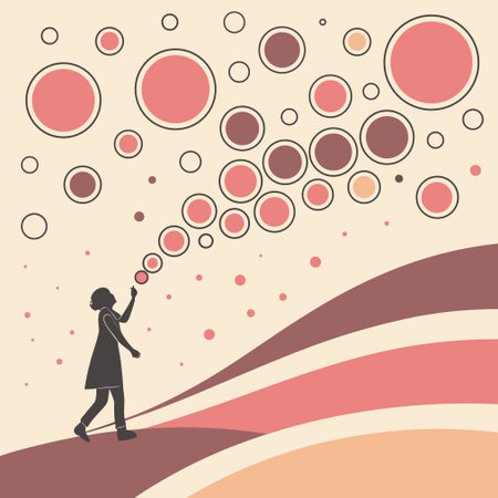Vector illustration of a girl with balloons in the form of circles.のイラスト素材