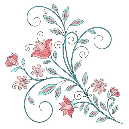 Vector set of floral elements in doodle style. Hand drawing.のイラスト素材