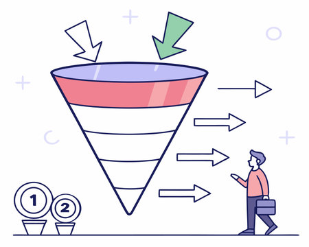 Concept of sales funnel. Vector illustration in flat linear style.のイラスト素材