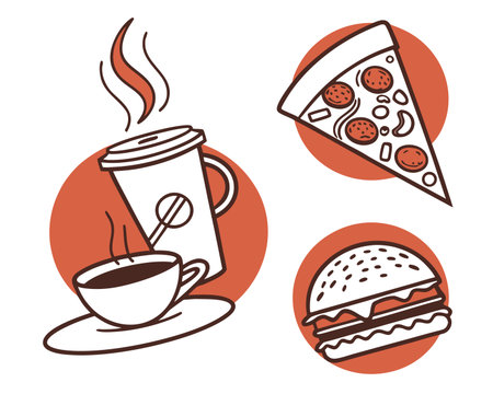 Set of fast food icons. Vector illustration in doodle style.のイラスト素材