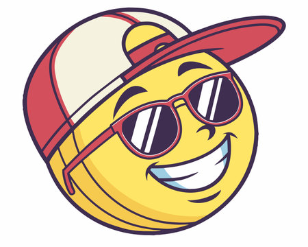 emoticon with summer hat and sunglasses  vector illustration graphic designのイラスト素材