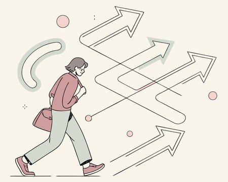 Illustration of a man walking and choosing the right way to goのイラスト素材