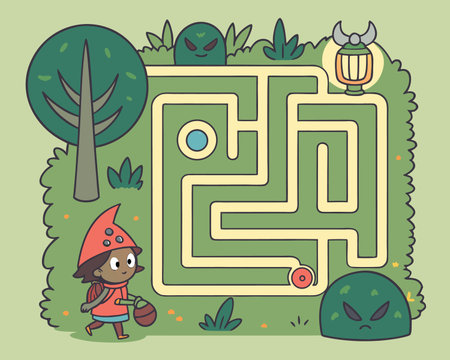 Maze game for kids with a solution in the forest vector illustration graphic designのイラスト素材