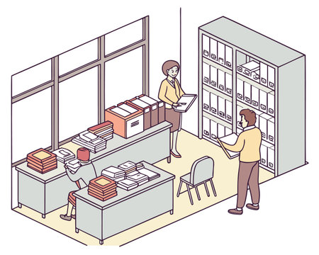 Man and woman working in the office. Isometric vector illustration.のイラスト素材