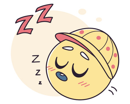 Sleeping emoji in a cap. Vector illustration in a flat style.のイラスト素材