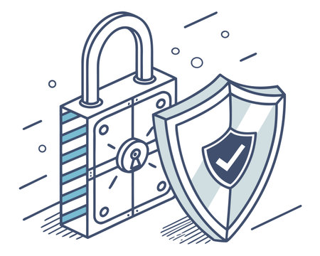 Padlock with shield. Security and protection concept. Isometric vector illustration.のイラスト素材