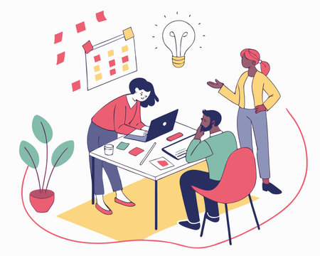 Vector illustration of a group of business people having a meeting in the officeのイラスト素材