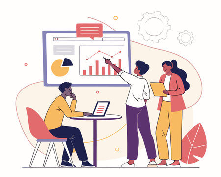 Teamwork concept in flat design. Teamwork, brainstorming, brainstorming. Vector illustrationのイラスト素材