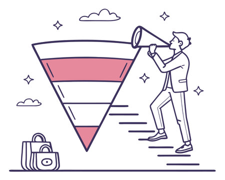 Businessman with a megaphone. Vector illustration in linear styleのイラスト素材