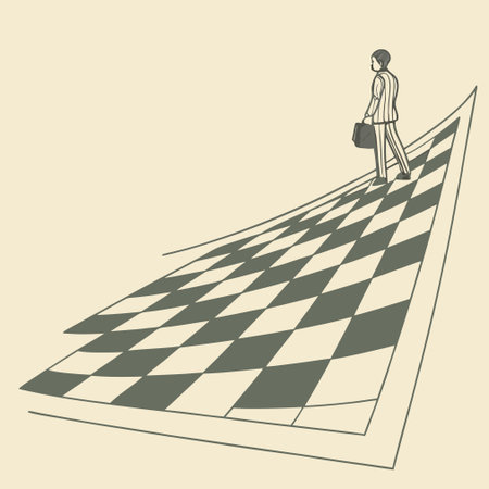 Businesswoman walking on a checkered flag. Vector illustration.のイラスト素材