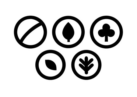 Set of vector icons with leafs and pills. Flat design.のイラスト素材