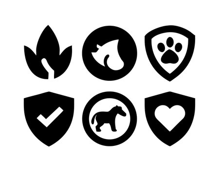 Set of pets icons. Dog, cat, dog, paw, heart and shield. Vector illustrationのイラスト素材