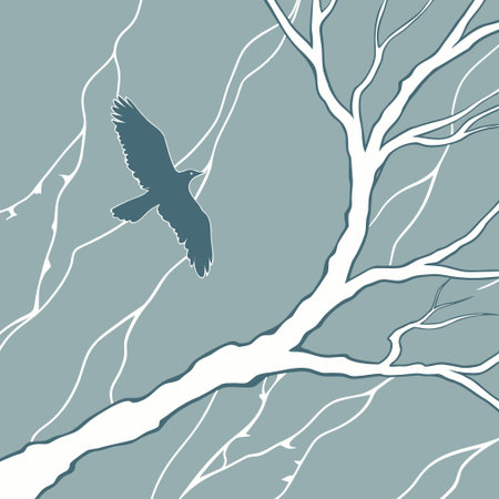silhouette of a bird on a tree branch, vector illustrationのイラスト素材
