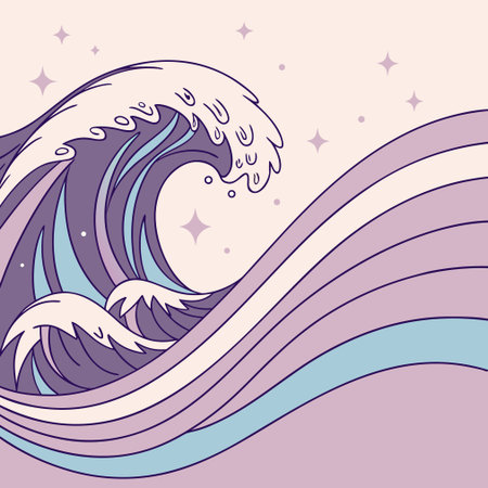 Vector illustration of a sea wave with waves on a pink background.のイラスト素材