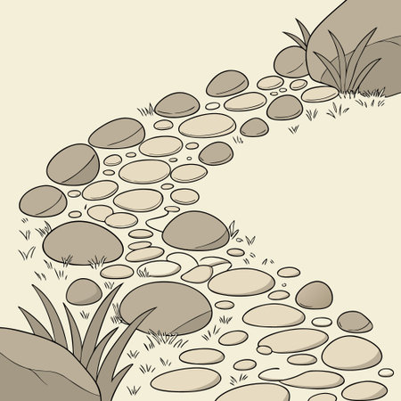 Walking path with stones and grass. Vector illustration in cartoon style.のイラスト素材