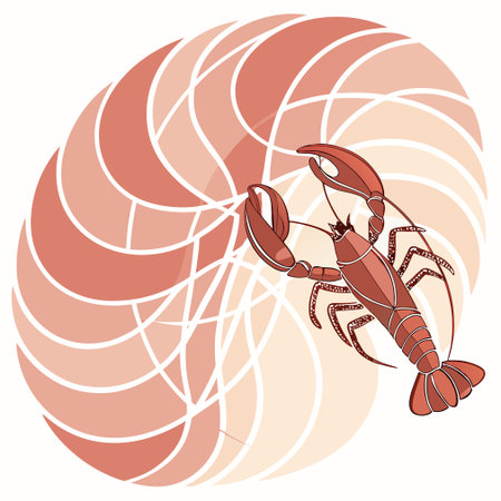 Illustration of a lobster on a spiral background. Vector illustration.のイラスト素材