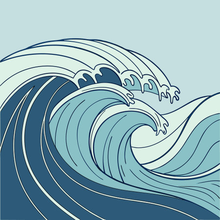 Vector illustration of a blue sea wave on a light blue background.のイラスト素材