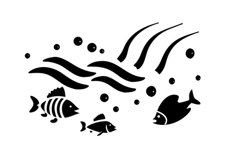 Underwater world. Underwater world. Black and white vector illustration.のイラスト素材