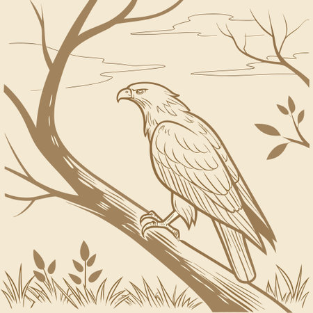 Eagle sitting on a branch in the forest. Vector illustration.のイラスト素材