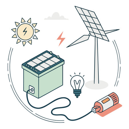 Solar panel and battery. Renewable energy concept. Vector illustration.のイラスト素材