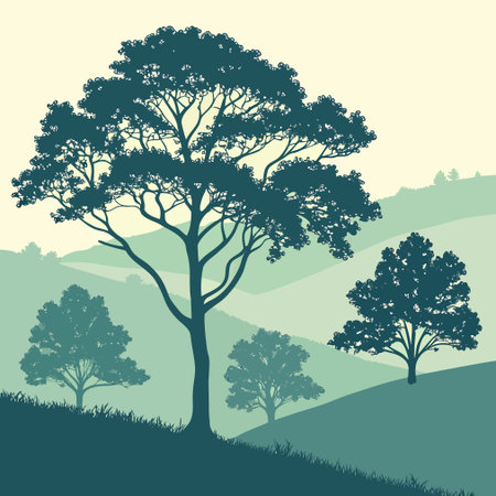 Silhouette of a tree on a hill. Vector illustration.のイラスト素材