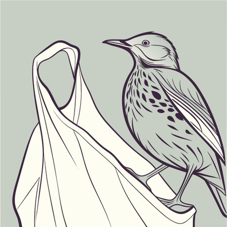 Illustration of a bird with a white cloth on a gray backgroundのイラスト素材