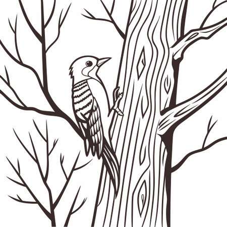 Woodpecker on a tree. Vector illustration ready for vinyl cutting.のイラスト素材