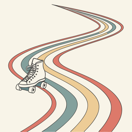 Roller skates on the road. Vector illustration in retro styleのイラスト素材